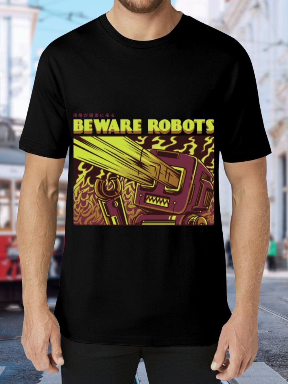 Beware Robots Graphic Tee - Black
